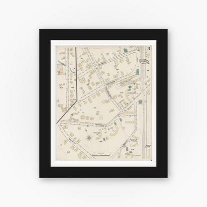Old map wall art mockup — black gallery frame with white mat — Sanborn Fire Insurance Map from Quincy, Norfolk County, Massachusetts (1885), Sheet #0008