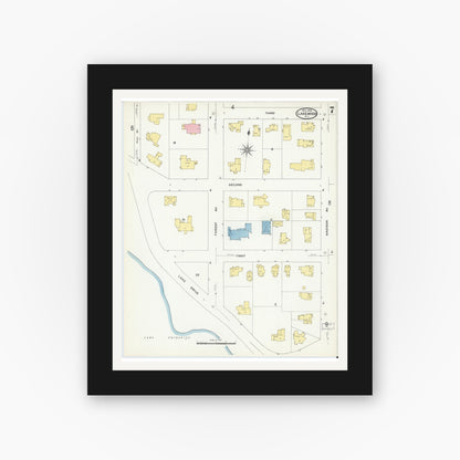 Old map wall art mockup — black gallery frame with white mat — Sanborn Fire Insurance Map from Lakewood, Ocean County, New Jersey (1909), Sheet #0007