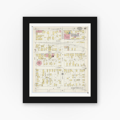 Old map wall art mockup — black gallery frame with white mat — Sanborn Fire Insurance Map from Warren, Trumbull County, Ohio (1915), Sheet #0009