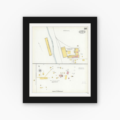 Old map wall art mockup — black gallery frame with white mat — Sanborn Fire Insurance Map from Washington, Washington County, Pennsylvania (1904), Sheet #0030