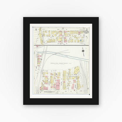Old map wall art mockup — black gallery frame with white mat — Sanborn Fire Insurance Map from Bellaire, Belmont County, Ohio (1924), Sheet #0007