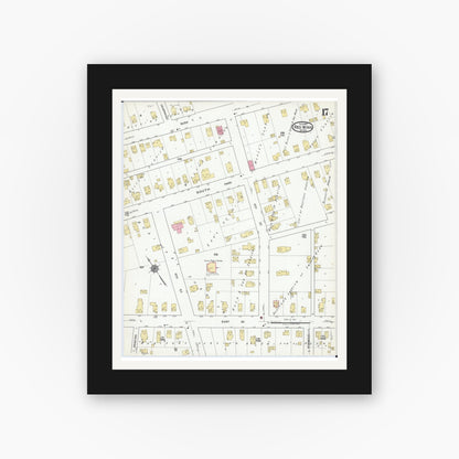 Old map wall art mockup — black gallery frame with white mat — Sanborn Fire Insurance Map from Red Wing, Goodhue County, Minnesota (1917), Sheet #0017