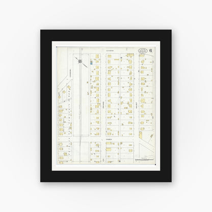 Old map wall art mockup — black gallery frame with white mat — Sanborn Fire Insurance Map from Zeigler, Franklin County, Illinois (1921), Sheet #0006