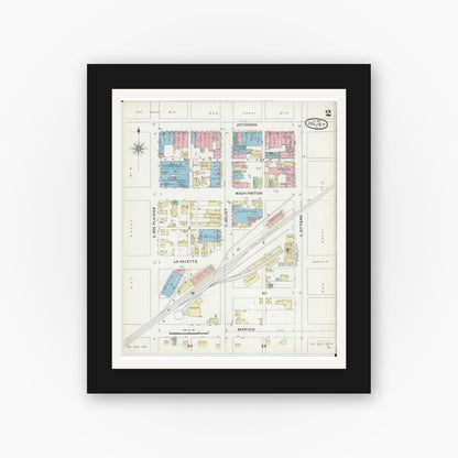 Old map wall art mockup — black gallery frame with white mat — Sanborn Fire Insurance Map from Joliet, Will County, Illinois (1891), Sheet #0002