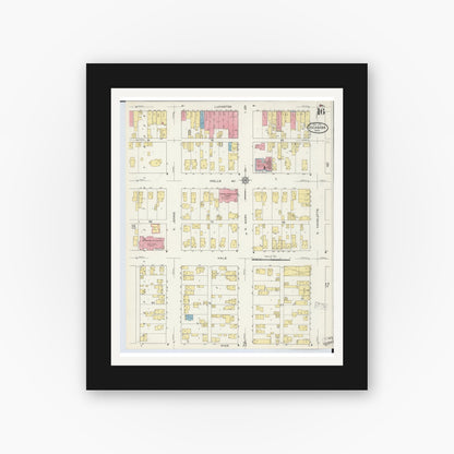 Old map wall art mockup — black gallery frame with white mat — Sanborn Fire Insurance Map from Escanaba, Delta County, Michigan (1913), Sheet #0016