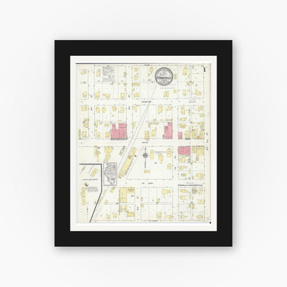 Old map wall art mockup — black gallery frame with white mat — Sanborn Fire Insurance Map from Saint Francisville, Lawrence County, Illinois (1913) - Complete Map Set
