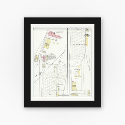 Old map wall art mockup — black gallery frame with white mat — Sanborn Fire Insurance Map from Cairo, Alexander County, Illinois (1914), Sheet #0035
