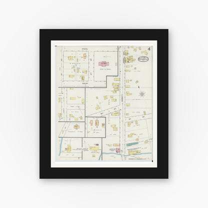 Old map wall art mockup — black gallery frame with white mat — Sanborn Fire Insurance Map from Neillsville, Clark County, Wisconsin (1892), Sheet #0004