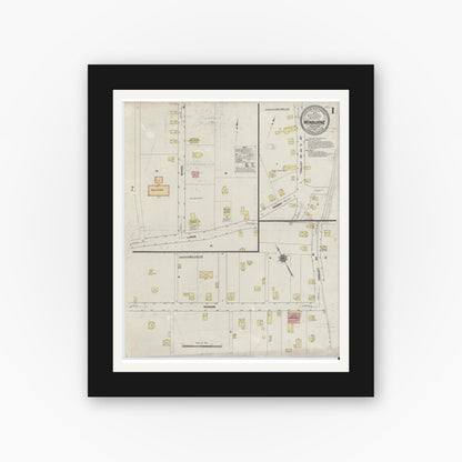 Old map wall art mockup — black gallery frame with white mat — Sanborn Fire Insurance Map from Winburne, Clearfield County, Pennsylvania (1911) - Complete Map Set