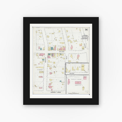 Old map wall art mockup — black gallery frame with white mat — Sanborn Fire Insurance Map from Alton, Madison County, Illinois (1892), Sheet #0014