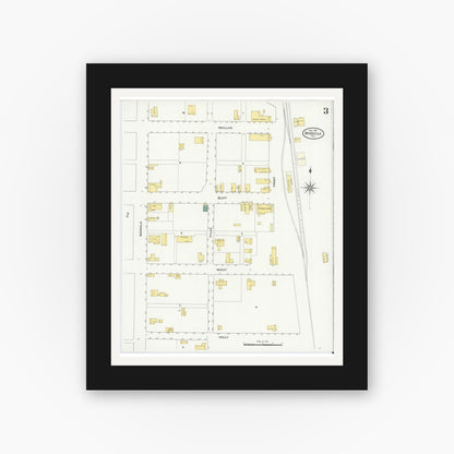 Old map wall art mockup — black gallery frame with white mat — Sanborn Fire Insurance Map from Wolfe City, Hunt County, Texas (1909), Sheet #0003