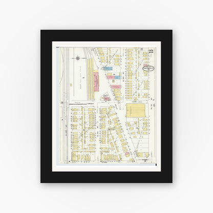 Old map wall art mockup — black gallery frame with white mat — Sanborn Fire Insurance Map from Portsmouth, Scioto County, Ohio (1911), Sheet #0022