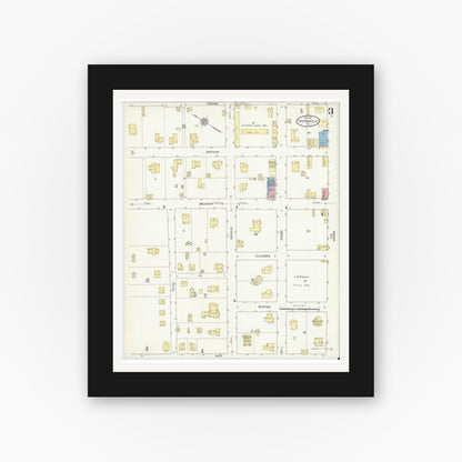 Old map wall art mockup — black gallery frame with white mat — Sanborn Fire Insurance Map from Stephenville, Erath County, Texas (1912), Sheet #0003
