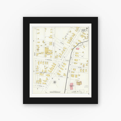Old map wall art mockup — black gallery frame with white mat — Sanborn Fire Insurance Map from Rome, Oneida County, New York (1904), Sheet #0009