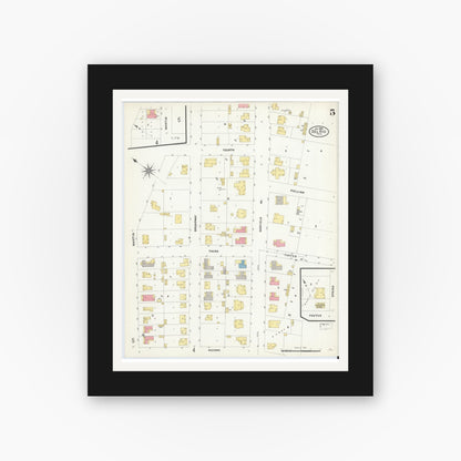 Old map wall art mockup — black gallery frame with white mat — Sanborn Fire Insurance Map from Del Rio, Val Verde County, Texas (1909), Sheet #0005