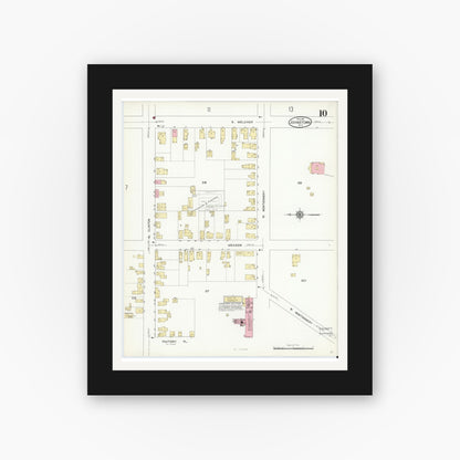 Old map wall art mockup — black gallery frame with white mat — Sanborn Fire Insurance Map from Johnstown, Fulton County, New York (1912), Sheet #0010