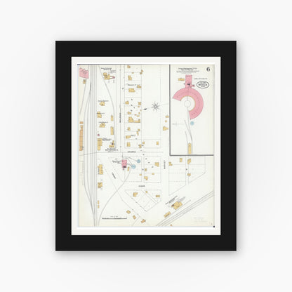Old map wall art mockup — black gallery frame with white mat — Sanborn Fire Insurance Map from Waseca, Waseca County, Minnesota (1899), Sheet #0006