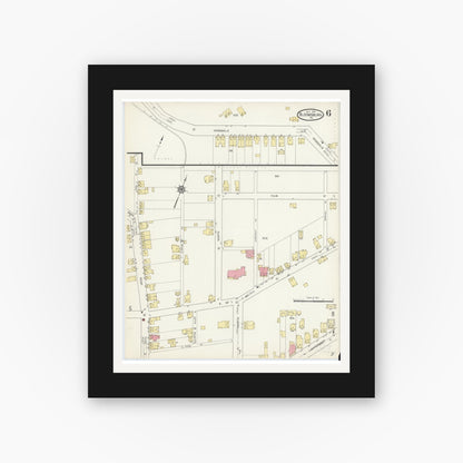Old map wall art mockup — black gallery frame with white mat — Sanborn Fire Insurance Map from Bloomsburg, Columbia County, Pennsylvania (1913), Sheet #0006