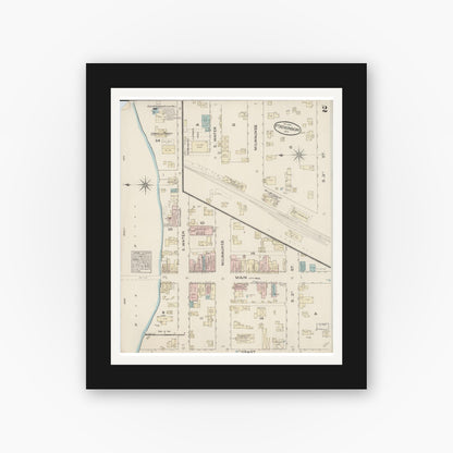 Old map wall art mockup — black gallery frame with white mat — Sanborn Fire Insurance Map from Fort Atkinson, Jefferson County, Wisconsin (1884), Sheet #0002
