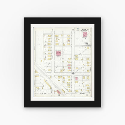 Old map wall art mockup — black gallery frame with white mat — Sanborn Fire Insurance Map from Paris, Edgar County, Illinois (1916), Sheet #0023