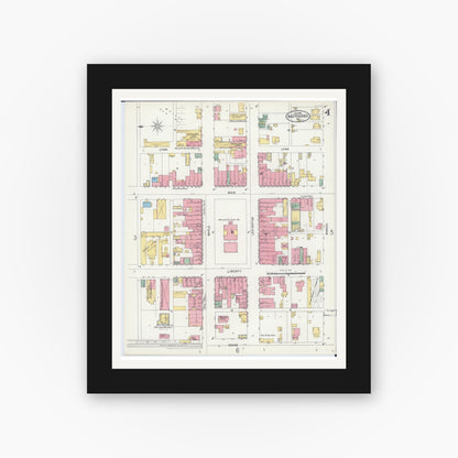 Old map wall art mockup — black gallery frame with white mat — Sanborn Fire Insurance Map from Independence, Jackson County, Missouri (1898), Sheet #0004