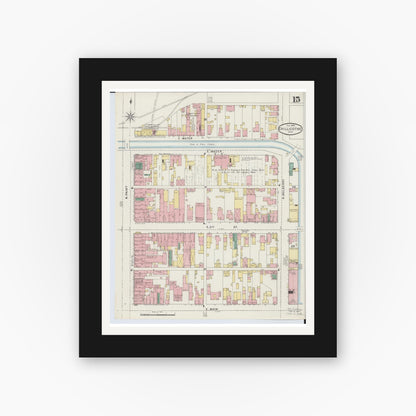 Old map wall art mockup — black gallery frame with white mat — Sanborn Fire Insurance Map from Chillicothe, Ross County, Ohio (1895), Sheet #0015