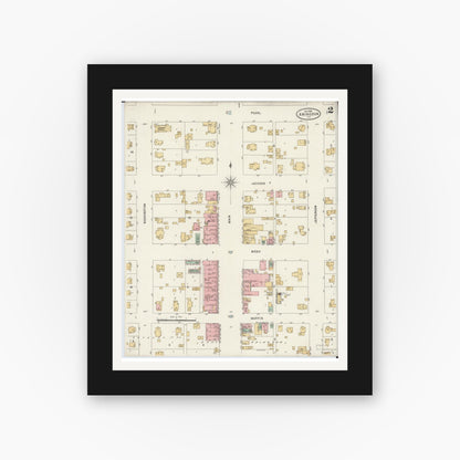 Old map wall art mockup — black gallery frame with white mat — Sanborn Fire Insurance Map from Abingdon, Knox County, Illinois (1898), Sheet #0002