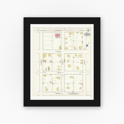 Old map wall art mockup — black gallery frame with white mat — Sanborn Fire Insurance Map from La Grange, Fayette County, Texas (1921), Sheet #0004