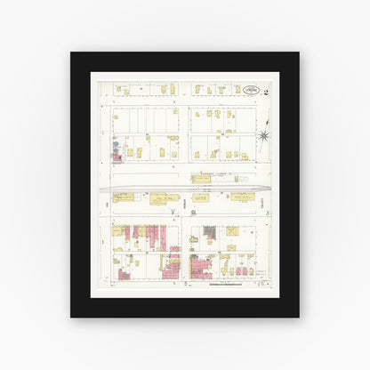 Old map wall art mockup — black gallery frame with white mat — Sanborn Fire Insurance Map from Lemoore, Kings County, California (1909), Sheet #0002