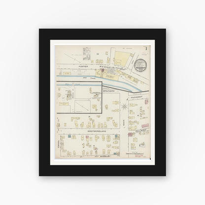 Old map wall art mockup — black gallery frame with white mat — Sanborn Fire Insurance Map from Whitesboro, Oneida County, New York (1885) - Complete Map Set