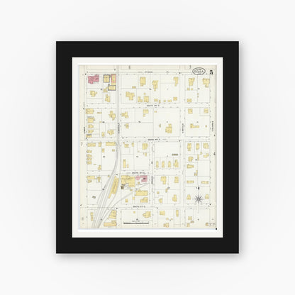 Old map wall art mockup — black gallery frame with white mat — Sanborn Fire Insurance Map from Ocala, Marion County, Florida (1906), Sheet #0005