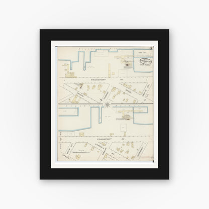 Old map wall art mockup — black gallery frame with white mat — Sanborn Fire Insurance Map from Frankfort, Benzie County, Michigan (1885), Sheet #0006