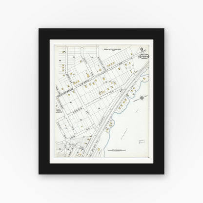Old map wall art mockup — black gallery frame with white mat — Sanborn Fire Insurance Map from Clementon, Camden County, New Jersey (1919), Sheet #0006