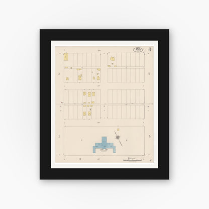 Old map wall art mockup — black gallery frame with white mat — Sanborn Fire Insurance Map from Merced, Merced County, California (1922), Sheet #0004