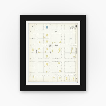 Old map wall art mockup — black gallery frame with white mat — Sanborn Fire Insurance Map from Henrietta, Clay County, Texas (1907), Sheet #0013
