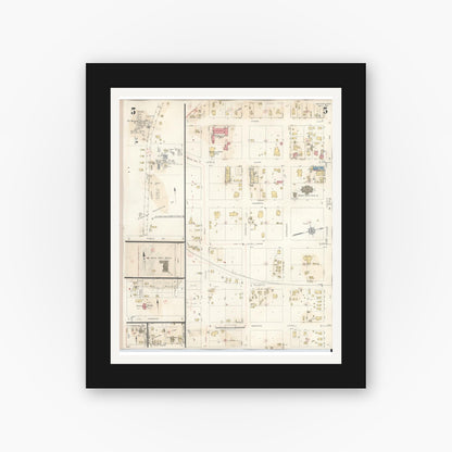 Old map wall art mockup — black gallery frame with white mat — Sanborn Fire Insurance Map from Refugio, Refugio County, Texas (1942), Sheet #0005