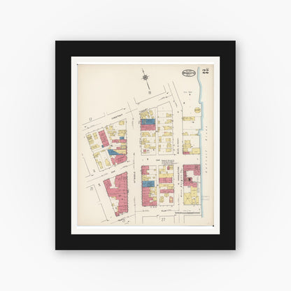 Old map wall art mockup — black gallery frame with white mat — Sanborn Fire Insurance Map from Wyandotte, Wayne County, Michigan (1922), Sheet #0022