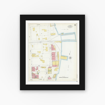 Old map wall art mockup — black gallery frame with white mat — Sanborn Fire Insurance Map from Palatka, Putnam County, Florida (1903), Sheet #0003