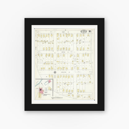 Old map wall art mockup — black gallery frame with white mat — Sanborn Fire Insurance Map from Mount Vernon, Jefferson County, Illinois (1913), Sheet #0016