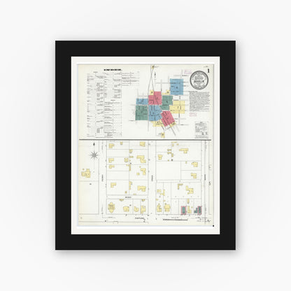 Old map wall art mockup — black gallery frame with white mat — Sanborn Fire Insurance Map from Marlin, Falls County, Texas (1909) - Complete Map Set