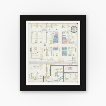 Old map wall art mockup — black gallery frame with white mat — Sanborn Fire Insurance Map from Hico, Hamilton County, Texas (1893), Sheet #0001