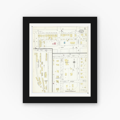 Old map wall art mockup — black gallery frame with white mat — Sanborn Fire Insurance Map from Eveleth, Saint Louis County, Minnesota (1912), Sheet #0007