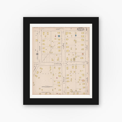 Old map wall art mockup — black gallery frame with white mat — Sanborn Fire Insurance Map from Crystal Lake, McHenry County, Illinois (1921), Sheet #0005