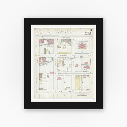 Old map wall art mockup — black gallery frame with white mat — Sanborn Fire Insurance Map from El Paso, El Paso County, Texas (1893), Sheet #0013