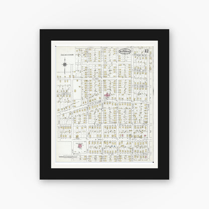 Old map wall art mockup — black gallery frame with white mat — Sanborn Fire Insurance Map from West Frankfort, Franklin County, Illinois (1919), Sheet #0012