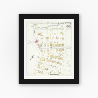 Old map wall art mockup — black gallery frame with white mat — Sanborn Fire Insurance Map from Jeannette, Westmoreland County, Pennsylvania (1910), Sheet #0003