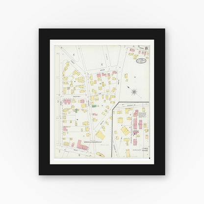 Old map wall art mockup — black gallery frame with white mat — Sanborn Fire Insurance Map from Chicopee, Hampden County, Massachusetts (1896), Sheet #0008