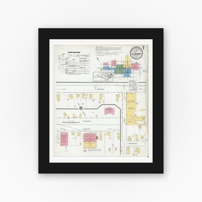 Old map wall art mockup — black gallery frame with white mat — Sanborn Fire Insurance Map from La Grange, Lenoir County, North Carolina (1919), Sheet #0001
