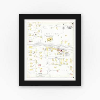 Old map wall art mockup — black gallery frame with white mat — Sanborn Fire Insurance Map from Mount Pleasant, Henry County, Iowa (1899), Sheet #0004