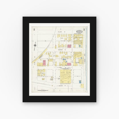 Old map wall art mockup — black gallery frame with white mat — Sanborn Fire Insurance Map from Pablo Beach, Duval County, Florida (1924), Sheet #0002